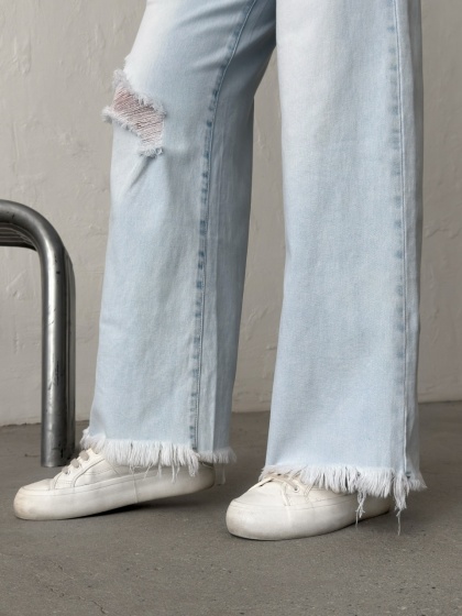 Blugi wide leg cu franjuri la tiv - Img 8