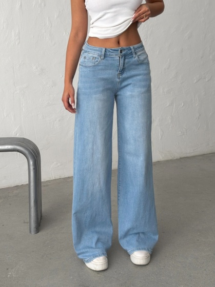 Blugi wide leg cu inserții roz - Img 5