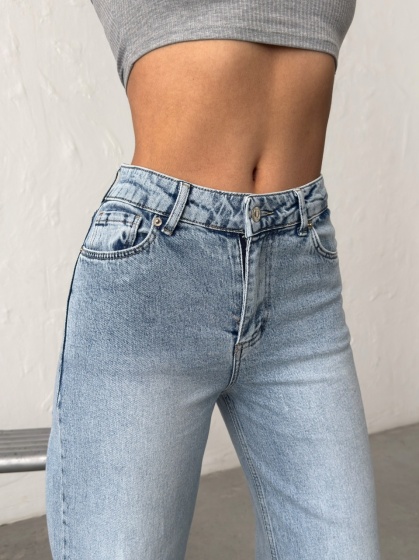 Blugi wide leg cu inserții roz - Img 4