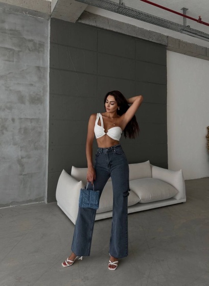 Blugi wide leg cu ruptura pe lateral - Img 2