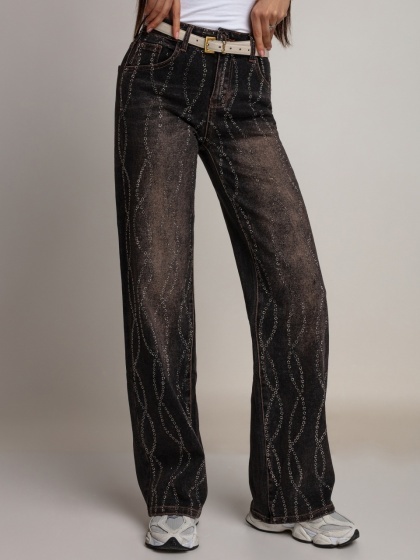 Blugi Wide Leg cu Strasuri