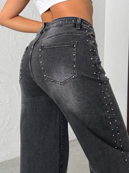 Blugi wide leg cu tinte pe lateral