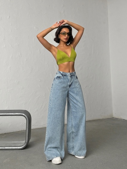 Blugi wide-leg din denim cu detalii ripped - Img 3
