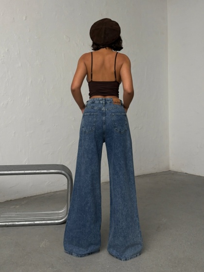 Blugi wide-leg din denim cu detalii strălucitoare - Img 4
