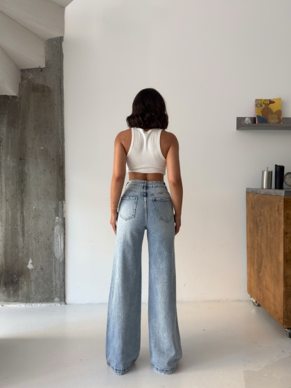 Blugi wide leg elastici cu detaliu - Img 5