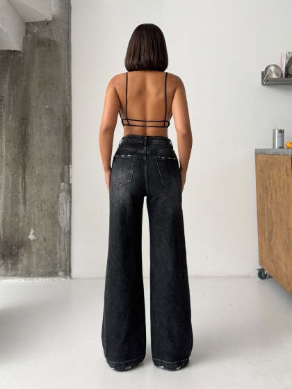 Blugi wide leg elastici cu detaliu - Img 2