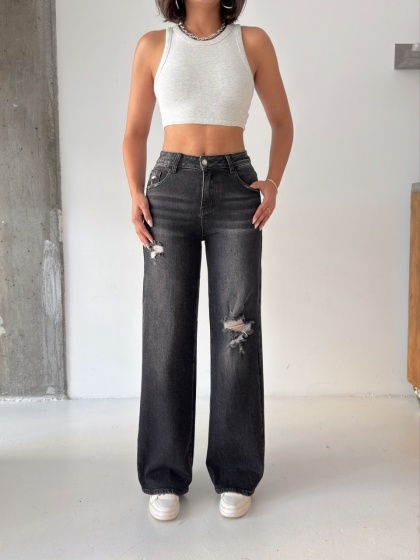 Blugi wide leg usor elastici cu detaliI rupturi  - Img 3
