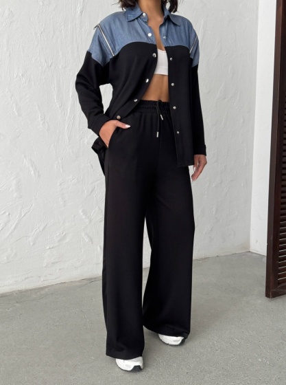 Compleu cu denim si pantaloni evazati - Img 1