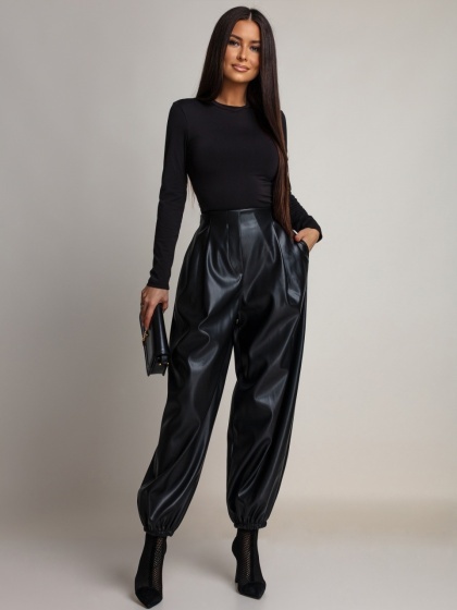 Pantaloni din piele ecologica cu elastic - Img 2