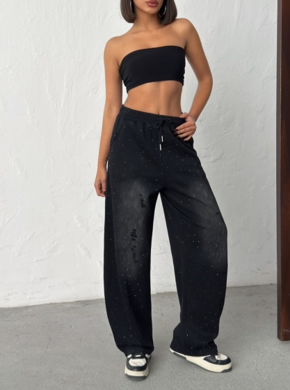 Pantaloni wide-leg cu design modern - Img 1