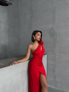 Rochie din lycra cu accesoriu pampon - Img 6