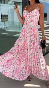 Rochie din satin plisata cu print floral - Img 3