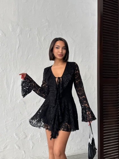 Rochie elegant scurta din dantela cu volane - Img 7