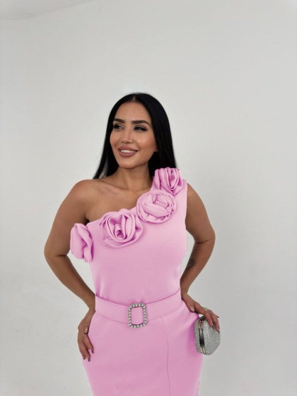 Rochie eleganta cu detalii florale si accesoriu curea - Img 2