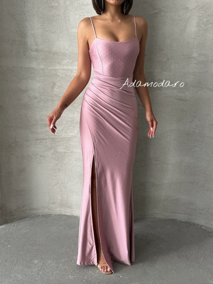 Rochie eleganta cu siret la spate accesorizata cu strasuri - Img 3