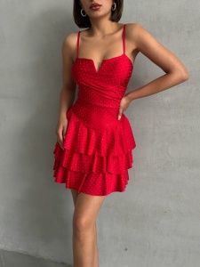 Rochie eleganta cu volane si aplicatii din strasuri - Img 3