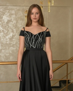 Rochie eleganta dama lunga din satin accesorizata cu strasuri - Img 2