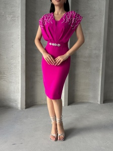Rochie eleganta dama midi accesorizata cu strasuri - Img 4