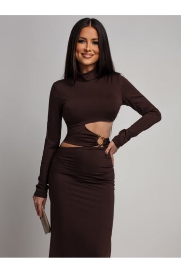 Rochie elegantă din lycra, cu detaliu metalic si decupaj