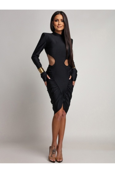 Rochie elegantă din lycra cu drapaj lateral și decolteu la spate