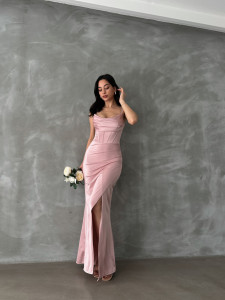 Rochie eleganta din lycra lunga cu bretele - Img 4