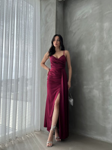 Rochie eleganta din satin lunga cu bretele - Img 2