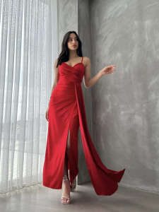 Rochie eleganta din satin lunga cu bretele - Img 5
