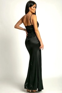 Rochie eleganta din satin lunga cu bretele - Img 3
