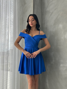 Rochie eleganta din satin scurta cu bretele - Img 2