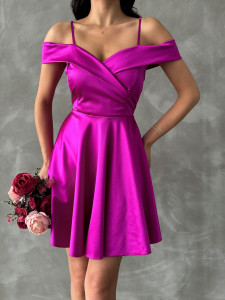 Rochie eleganta din satin scurta cu bretele - Img 6