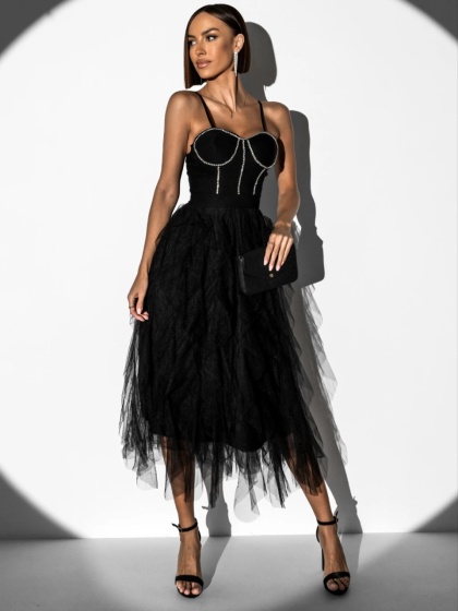 Rochie eleganta din tul accesorizata cu strasuri - Img 2