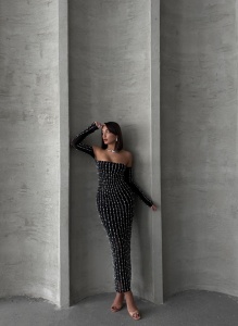 Rochie eleganta din tul cu maneci detasabile accesorizata cu perle si strasuri - Img 4