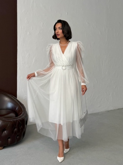 Rochie eleganta lunga cu accesoriu in talie din tull - Img 7