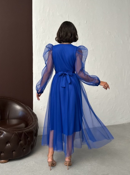 Rochie eleganta lunga cu accesoriu in talie din tull - Img 3