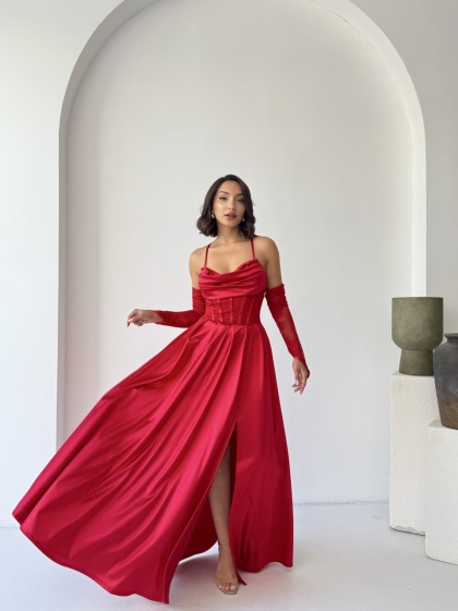 Rochie eleganta lunga cu accesoriu manusi - Img 9