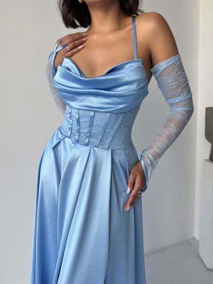 Rochie eleganta lunga cu accesoriu manusi - Img 5