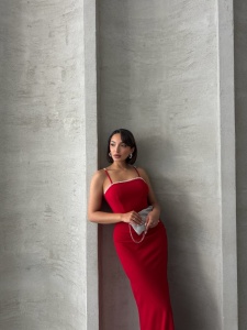 Rochie eleganta lunga cu bretele accesorizata cu perle - Img 8