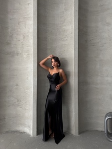 Rochie eleganta lunga cu bretele din strasuri - Img 3