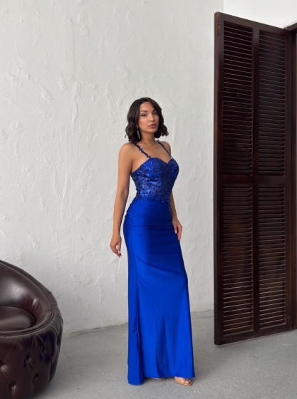 Rochie eleganta lunga cu broderie florală și paiete - Img 6