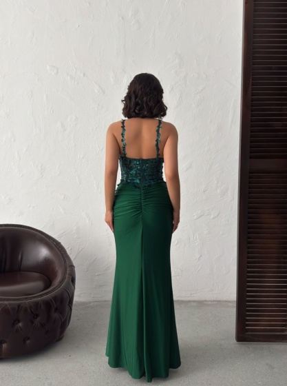 Rochie eleganta lunga cu broderie florală și paiete - Img 4