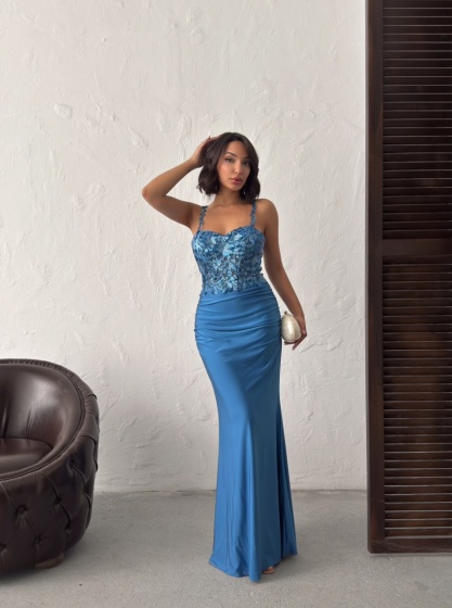 Rochie eleganta lunga cu broderie florală și paiete - Img 7