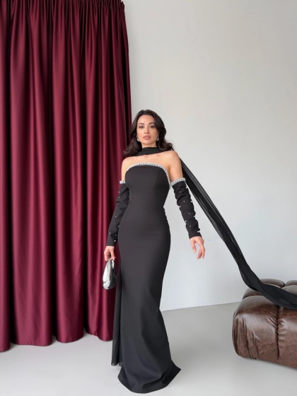 Rochie eleganta lunga cu maneci detasabile si sal - Img 5