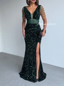 Rochie eleganta lunga cu paiete si lantisoare pe umeri - Img 1