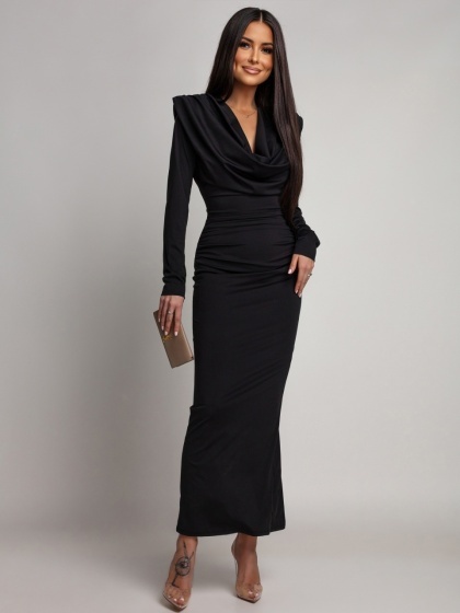 Rochie elegantă lungă din lycra cu guler drapat