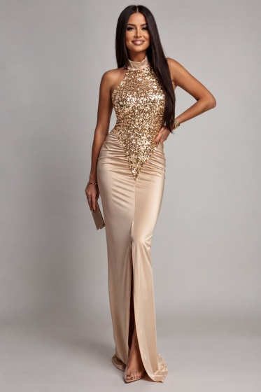 Rochie eleganta lunga din lycra cu paiete - Img 2