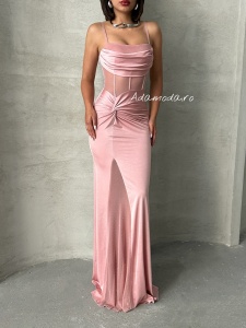 Rochie eleganta lunga din lycra cu tul accesorizata cu strasuri - Img 4