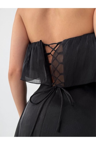 Rochie eleganta lunga din satin cu detalii volane - Img 5