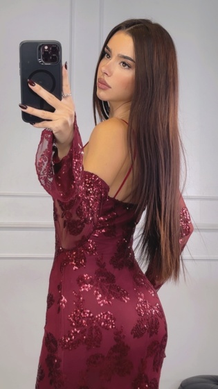 Rochie eleganta lunga din tull accesorizata cu paiete - Img 2