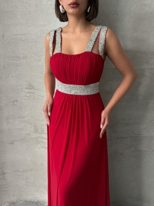 Rochie eleganta lunga din voal accesorizata cu strasuri - Img 2