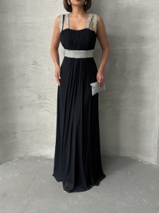 Rochie eleganta lunga din voal accesorizata cu strasuri - Img 3